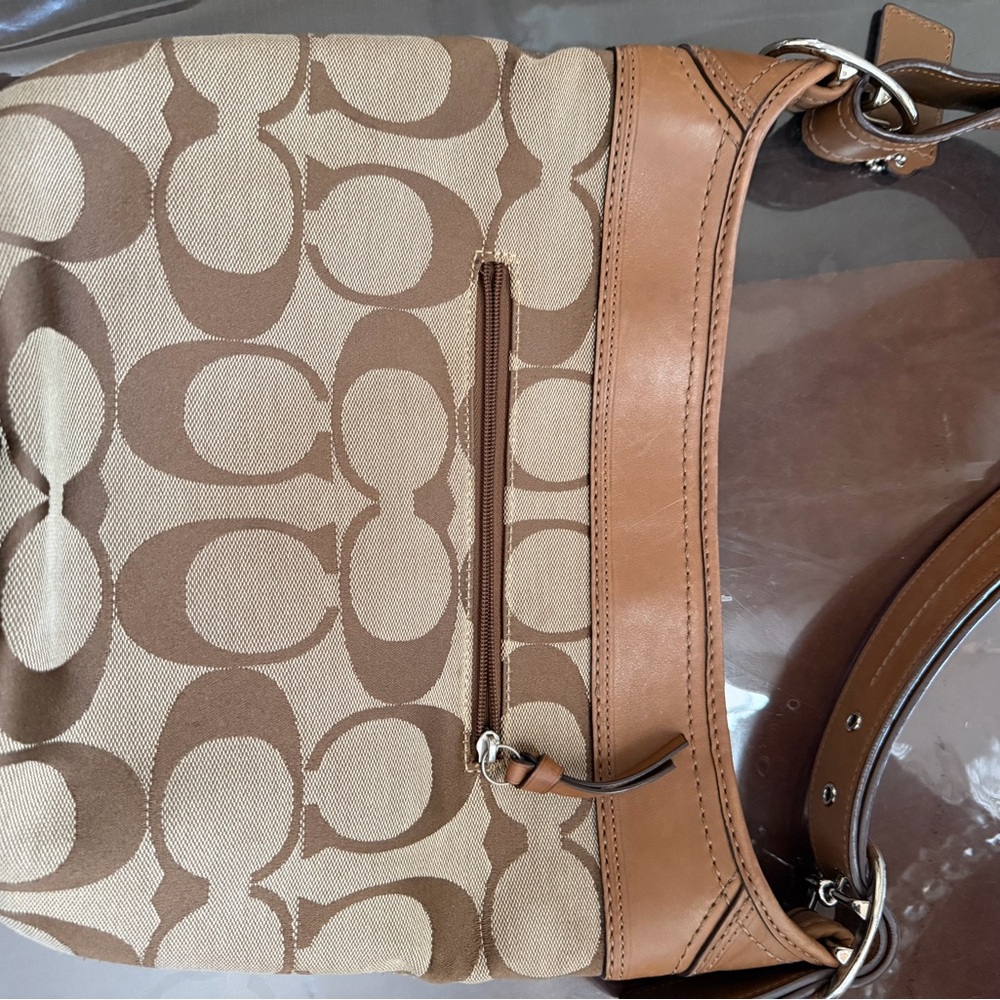 Coach Beige and Brown Signature Shoulder Bag